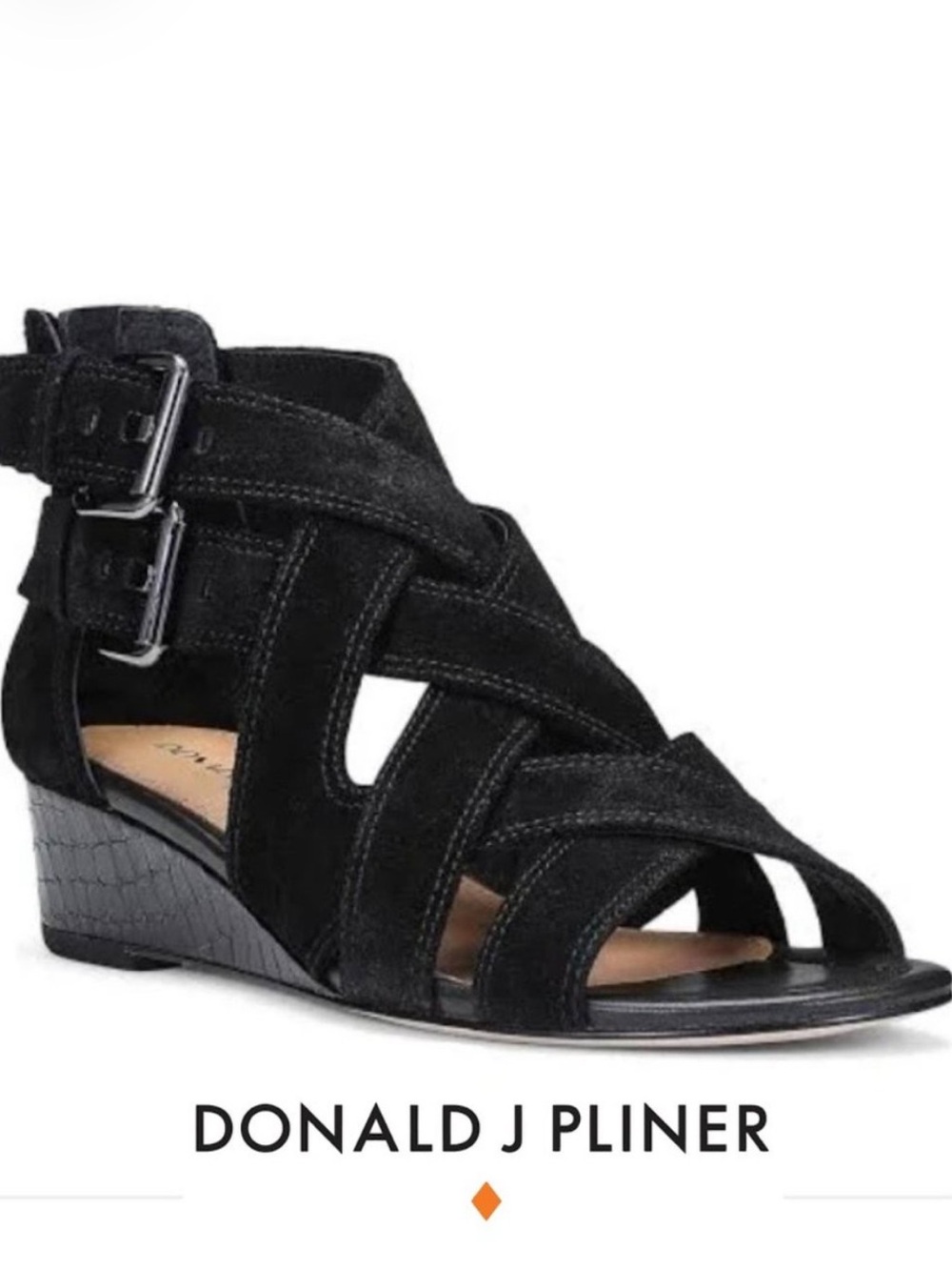 Donald J. Pliner Valencia Black Suede Wedge-heeled Sandal Size 9.5 NWOB $228
